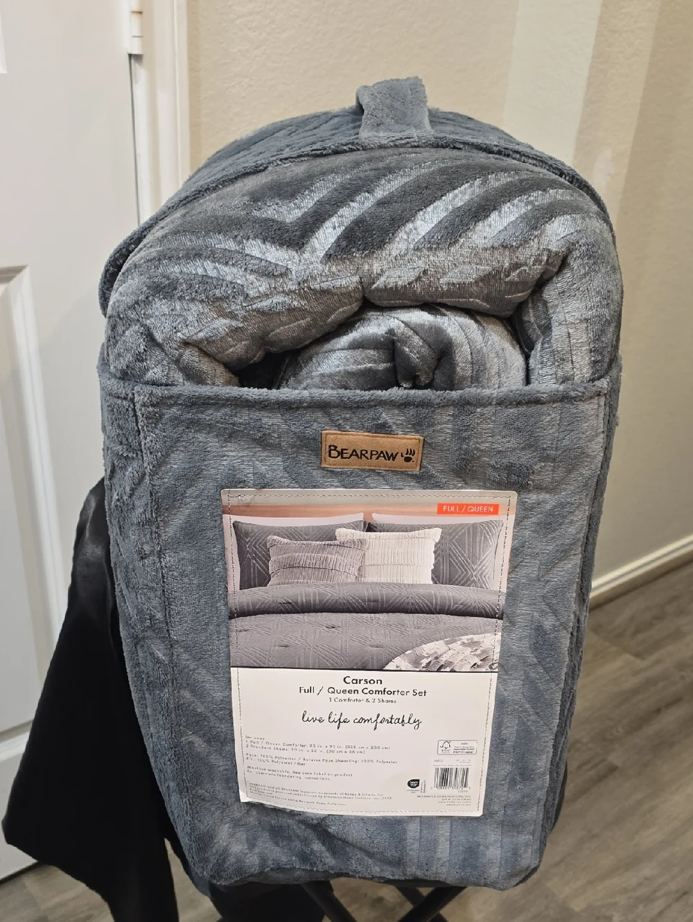 BearPaw Carson Embossed Full/Queen Comforter Set w/Shams- Charcoal